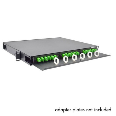 1U Fiber Optic Patch Panel, Capacity 3 LGX Adapter Plates / Cassettes / Modules, Unloaded, Solid Door, Black Powder Coat - Part Number: 68F1-10320