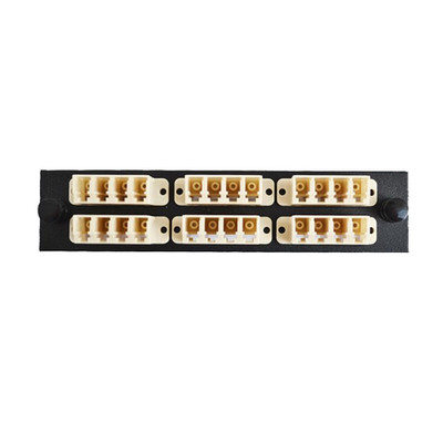 LGX Compatible Adapter Plate featuring a Bank of 6 Multimode Quad LC Connectors in Beige for OM1 and OM2 applications, Black Powder Coat - Part Number: 68F3-12160
