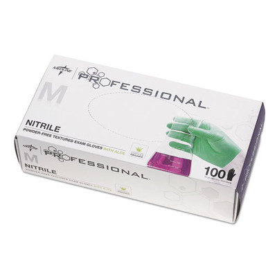 Medline Professional Nitrile Exam Gloves with Aloe, Medium, Green, 100/Box - Part Number: 7301-01504