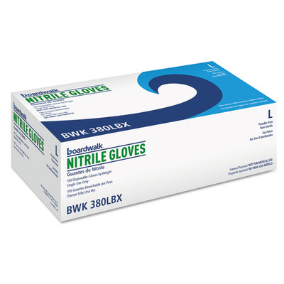 Boardwalk Disposable General-Purpose Nitrile Gloves, Large, Powder-Free, Latex-Free, 4 mil, Blue, 100/Box - Part Number: 7301-02301