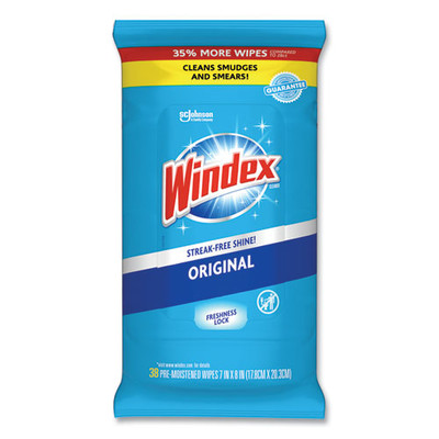Windex Glass and Surface Wet Wipe, Cloth, 7 x 8, 38/Pack - Part Number: 7303-00302