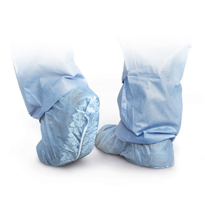 Medline Polypropylene Non-Skid Shoe Covers, Large, Blue, 100/Box - Part Number: 7304-06501
