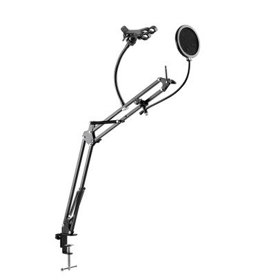 Deskmount Microphone Stand with Rotating Phone holder and Pop Filter - Part Number: 8190-00026