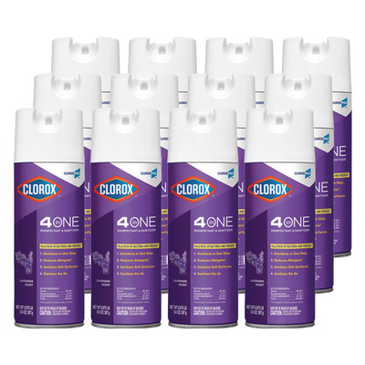 Case of 12 - Clorox 4 in One Disinfectant and Sanitizer, Lavender, 14 oz Aerosol - Part Number: 8301-00210CT
