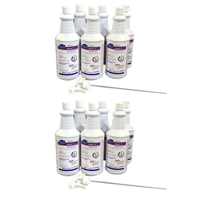 Case of 12 - Diversey Oxivir 1 RTU Disinfectant Cleaner, 32 oz Bottles + 2 x Spray Nozzles - Part Number: 8301-00501CT