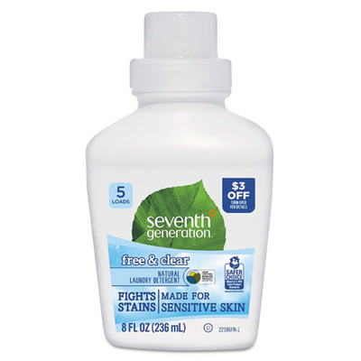 Seventh Generation Natural Liquid Laundry Detergent, Free and Clear, 8 oz Bottle - Part Number: 8302-05701