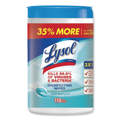 Lysol Disinfecting Wipes, 7 x 8 inch, Ocean Fresh, 110 Wipes/Canister - Part Number: 8303-00101