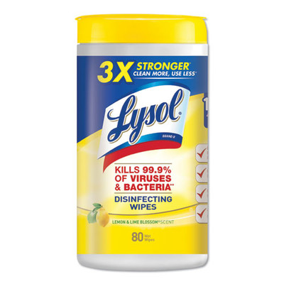 Case of 6 - Lysol Disinfecting Wipes, 7 x 8, Lemon and Lime Blossom, 80 Wipes/Canister - Part Number: 8303-00107CT