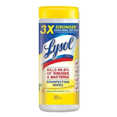 Case of 12 - Lysol Disinfecting Wipes, 7 x 8, Lemon and Lime Blossom, 35 Wipes/Canister - Part Number: 8303-00108CT
