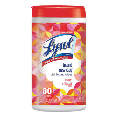 Case of 6 - Lysol Disinfecting Wipes, 7 x 8, Mango and Hibiscus, 80 Wipes/Canisters - Part Number: 8303-00109CT