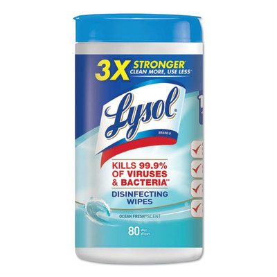 Lysol Disinfecting Wipes, 7 x 8, Ocean Fresh, 80 Wipes/Canister - Part Number: 8303-00110