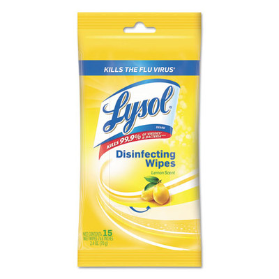 Case of 24 - Lysol Disinfecting Wipes, 7 x 8, Lemon, 15 Wipe Travel Pack - Part Number: 8303-00111CT