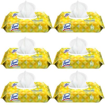 Case of 6 - Lysol Disinfecting Wipes, 7 x 8, Lemon, 80 Wipes/Pack - Part Number: 8303-00114CT