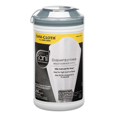 Case of 6 - Sani Professional Disinfecting Multi-Surface Wipes, 7.5 x 5.4, 200/Canister - Part Number: 8303-00402CT