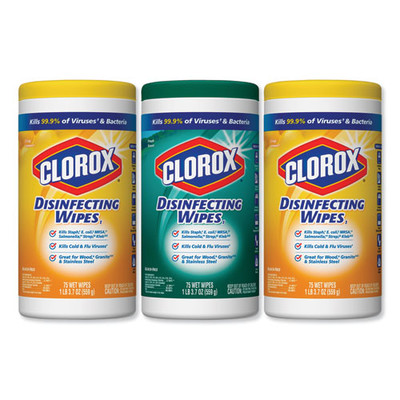 Clorox Disinfecting Wipes, 7 x 8, Fresh Scent/Citrus Blend, 75/Canister, 3/Pk - Part Number: 8303-02201