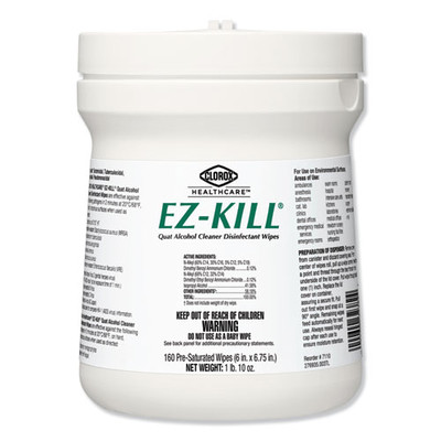 Clorox Healthcare EZ-Kill Quat Alcohol Cleaner Disinfectant Wipes, 6 x 6.75, 160/Canister - Part Number: 8303-02213