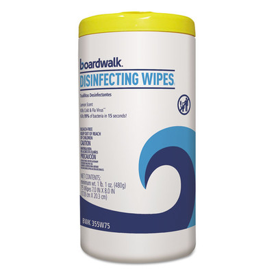 Case of 6 - Boardwalk Disinfecting Wipes, 8 x 7, Lemon Scent, 75/Canister - Part Number: 8303-02303CT