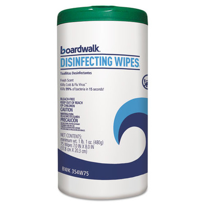 Case of 6 - Boardwalk Disinfecting Wipes, 8 x 7, Fresh Scent, 75/Canister - Part Number: 8303-02305CT