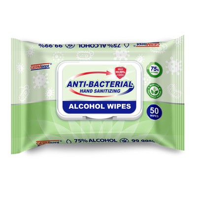 Germisept GN1 Multi-Purpose 75% Alcohol Wipes, 7.8 x 6, White, 50/Pack - Part Number: 8303-02351