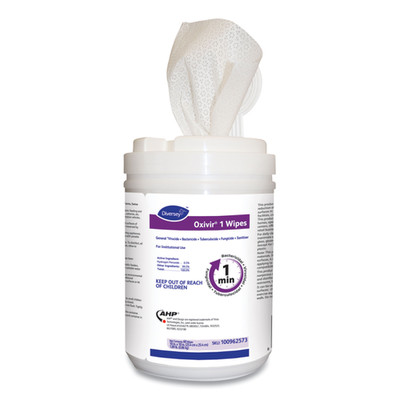 Case of 12 - Diversey Oxivir 1 Wipes, Characteristic Scent, 10 x 10 inches, 60/Canister - Part Number: 8303-02455CT