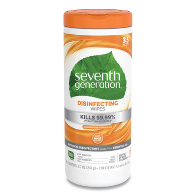 Seventh Generation Botanical Disinfecting Wipes, 8 x 7, White, 35 Sheets/Canister - Part Number: 8303-02702