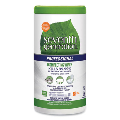 Case of 6 - Seventh Generation Professional Disinfecting Multi-Surface Wipes, 8 x 7, Lemongrass Citrus, 70/Canister - Part Number: 8303-02704CT