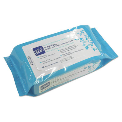 Nice  n Clean Baby Wipes, Unscented 7.9 x 6.6 inches, White, 80/Pack - Part Number: 8303-04501