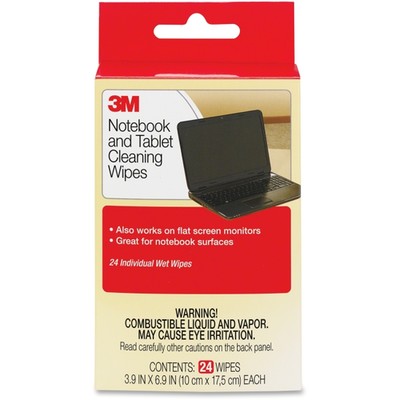 3M Notebook Screen Cleaning Wipes, 24 wipes/pk - Part Number: 9001-00104