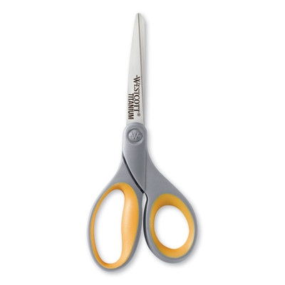 Westcott Titanium Bonded Scissors, 8 inch Long, 3.5 inch Cut Length, Gray/Yellow Straight Handle - Part Number: 9005-20101