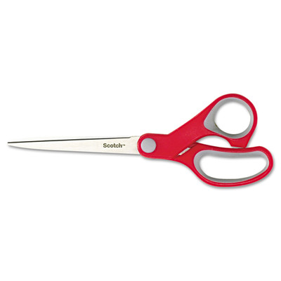 Scotch Multi-Purpose Scissors, Pointed Tip, 7 inches Long, 3.38 inch Cut Length, Gray/Red Straight Handle - Part Number: 9005-20111