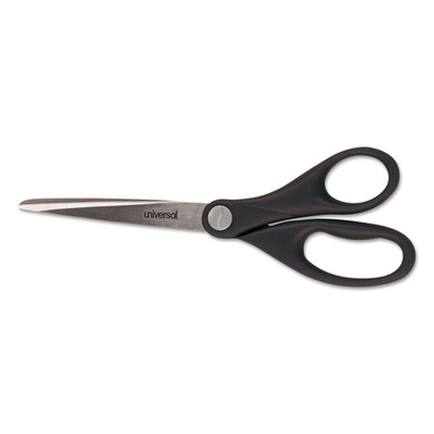 Universal Stainless Steel Office Scissors, Pointed Tip, 7 inches Long, 3 inch Cut Length, Black Straight Handle - Part Number: 9005-20121