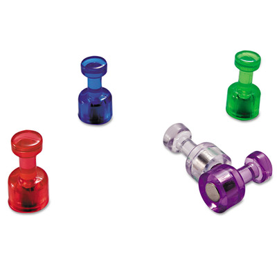 Officemate Push Pin Magnets, Assorted Translucent, 3/4 x 3/8 inches, 10 per Pack - Part Number: 9005-21202