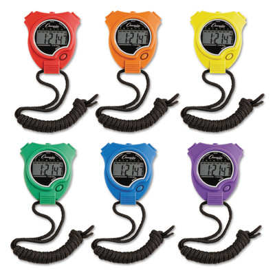 Champion Sports Water-Resistant Stopwatches, 1/100 Second, Assorted Colors, 6/Set - Part Number: 9005-30101