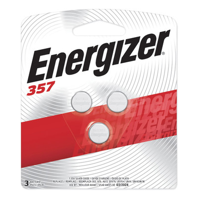 Energizer 357/303 Silver Oxide Button Cell Battery, 1.5V, 3/Pack - Part Number: 9082-13003