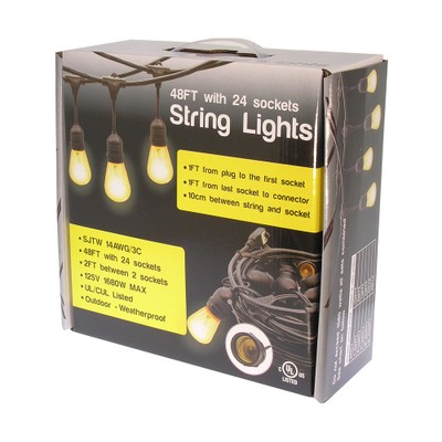 48ft Waterproof Outdoor String Light Cable E26 (Bulbs not included) - Part Number: 90L2-11050