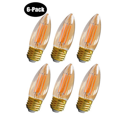 3.5 Watt (25W Equiv.) Warm (2200k) Candelabra Style, Dimmable LED Filament Bulb, E26, 6-Pack - Part Number: 90L6-20503