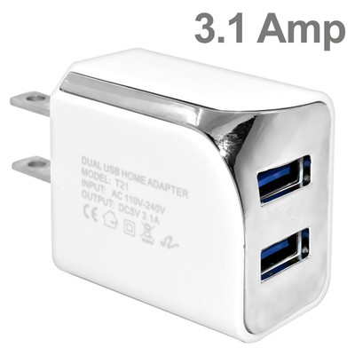 2 Port USB Wall Travel Charger, 2 USB A Charging Ports, 3.1 Amps total, White - Part Number: 90W1-30320WH