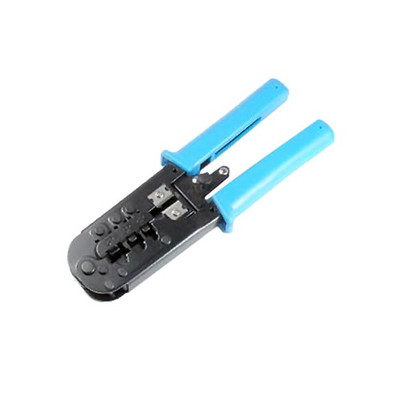 Crimp Tool for RJ45(8P8C), RJ11(6P4C), RJ12(6P6C), and  RJ22(4P4C) connectors.  Ratcheting handle and wire cutter and stripper blades - Part Number: 91D5-55300