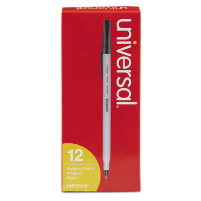 Universal Stick Ballpoint Pen, Medium 1mm, Black Ink, Gray Barrel, 12/pack - UNV27410 - Part Number: 9312-00301