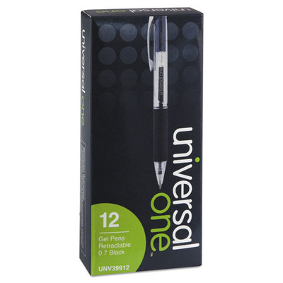 Universal Comfort Grip Retractable Gel Pen, 0.7mm, Black Ink, Smoke Barrel, 12/pack - UNV39912 - Part Number: 9312-00303