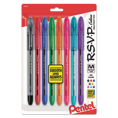 Pentel R.S.V.P. Stick Ballpoint Pen, Medium 1mm, Assorted Ink + Barrel, 8/Pack - Part Number: 9312-00401