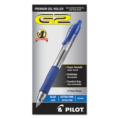 Pilot G2 Premium Retractable Gel Pen, 0.5mm, Blue Ink, Smoke Barrel, Dozen - Part Number: 9312-00503