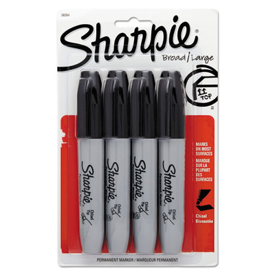 Sharpie Chisel Tip Permanent Marker, Medium, Black, 4/Pack - Part Number: 9312-10203