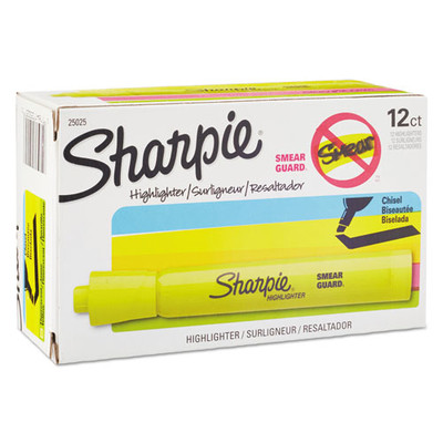 Sharpie Accent Tank Style Highlighter, Chisel Tip, Fluorescent Yellow, 12/Pack - Part Number: 9312-21104