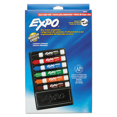 Expo Low-Odor Dry Erase Marker & Organizer Kit, Broad Chisel, 6 Assorted Colors - Part Number: 9312-30101