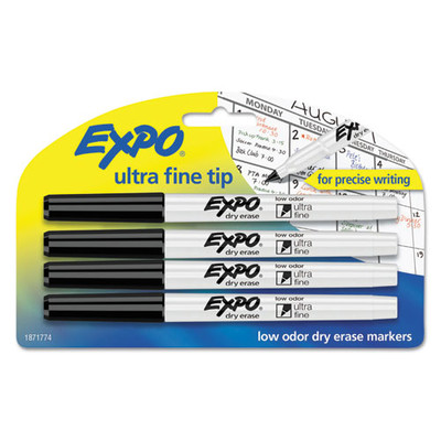Expo Low-Odor Dry-Erase Marker, Extra-Fine Needle Tip, Black, 4/Pack - Part Number: 9312-30102