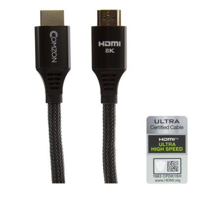 Comzon® Ultra-High-Speed Certified HDMI Cable, 48Gbps, 4K120 / 8K60, HDMI-A Male, woven jacket, black & silver, 3 meter - Part Number: C2003