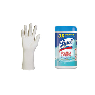 Kimtech G3 NXT Nitrile Gloves, Powder-Free, 305 mm Length, Medium, White, 100/Box and Lysol Disinfecting Wipes, 7 x 8, Ocean Fresh, 80 Wipes/Canister - Part Number: KIT-LYSOL-14