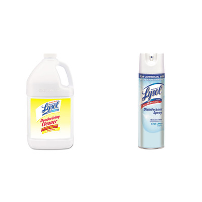 Lysol Disinfectant Deodorizing Cleaner Concentrate, 1 gal Bottle, Lemon & Lysol Disinfectant Spray, Crisp Linen Scent, 19oz Aerosol - Part Number: KIT-LYSOL-21