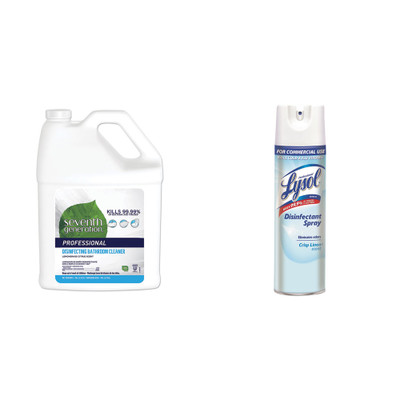 Seventh Generation Disinfecting Bathroom Cleaner, Lemongrass Citrus, 1 gal Bottle & Lysol Disinfectant Spray, Crisp Linen Scent, 19oz Aerosol - Part Number: KIT-LYSOL-24